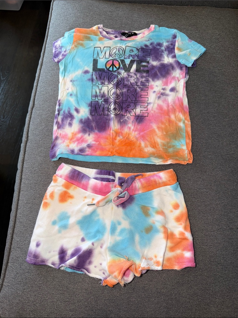 Kids Tie-Dye Set - MORE LOVE Short Sleeve Top & Shorts
